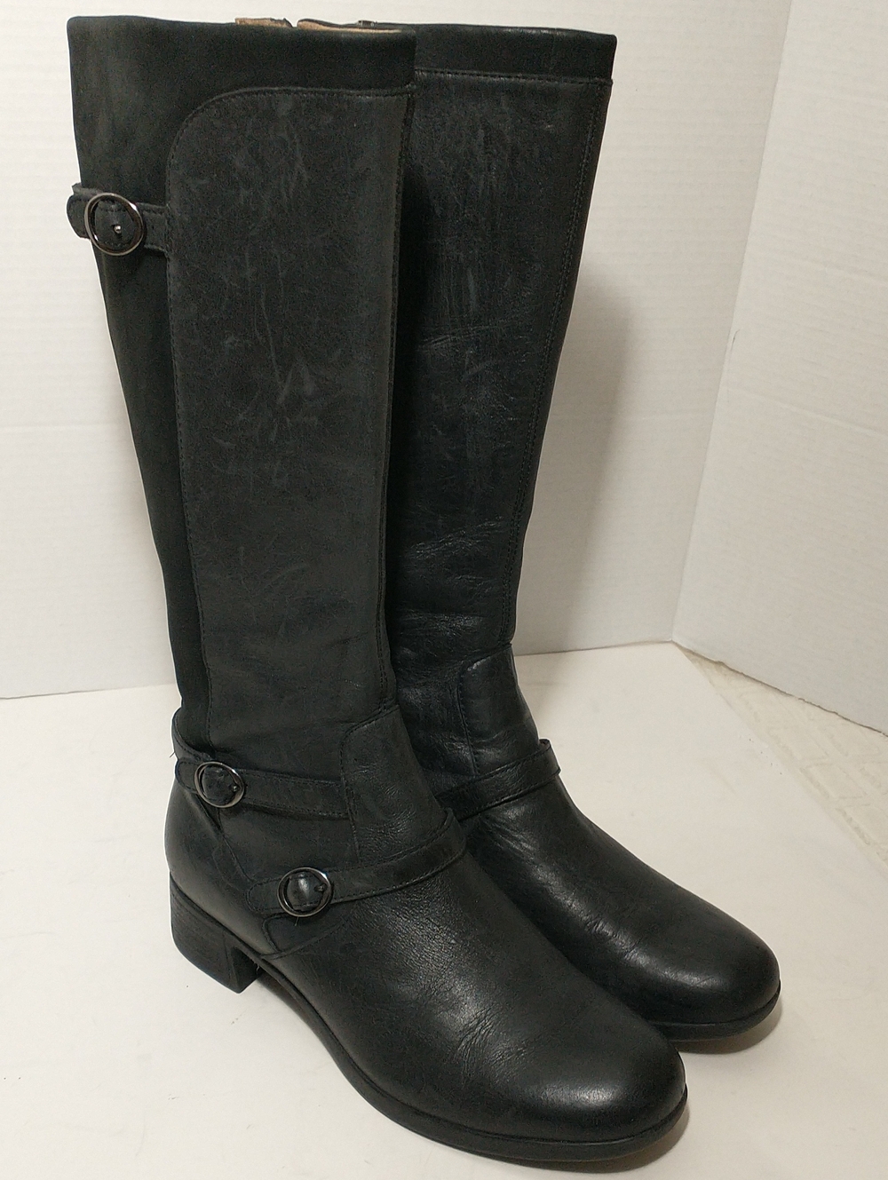 Dansko Leather Black Tall Riding Heeled Boot, Lorna, Size 9, Festival, Grunge